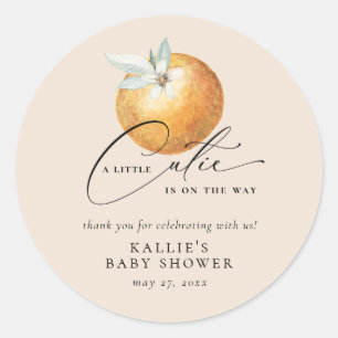 Een kleine Cutie Citrus Oranje Baby shower Ronde Sticker