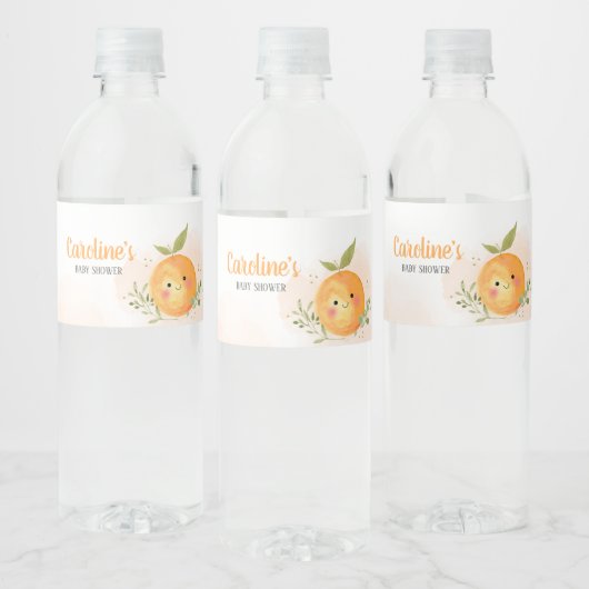 Een kleine Cutie Citrus Oranje Baby shower Waterfles Etiket (Flessen)