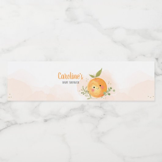 Een kleine Cutie Citrus Oranje Baby shower Waterfles Etiket (Enkel label)