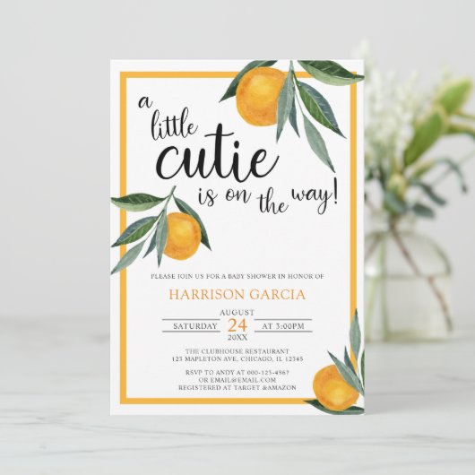 Een kleine Cutie Clementine Oranje Baby shower Kaart (Staand voorkant)