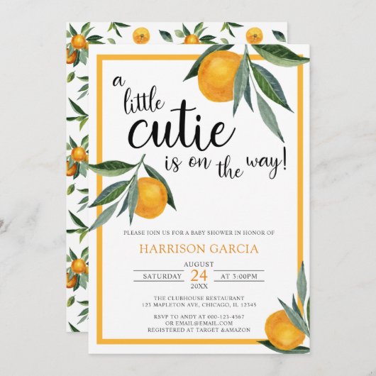 Een kleine Cutie Clementine Oranje Baby shower Kaart (Voorkant / Achterkant)