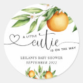 Een kleine Cutie is onderweg naar het Sinaasappel  Ronde Sticker (Voorkant)