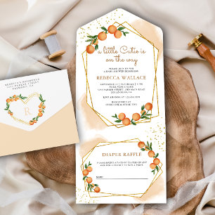 Een kleine Cutie Tangerine Citrus Oranje Baby show All In One Uitnodiging