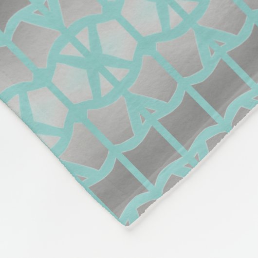 Een kleine designer fleece gooi in grijs en turqoi (Hoek)