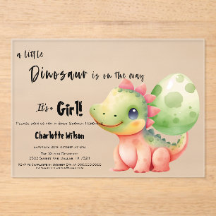 Een Kleine Dinosaurus Is Op Weg Baby Shower Acryl Uitnodigingen