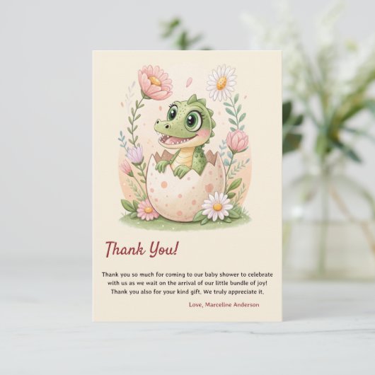 een kleine Dinosaurus Waterverf Hatching Soon Bedankkaart (Staand voorkant)