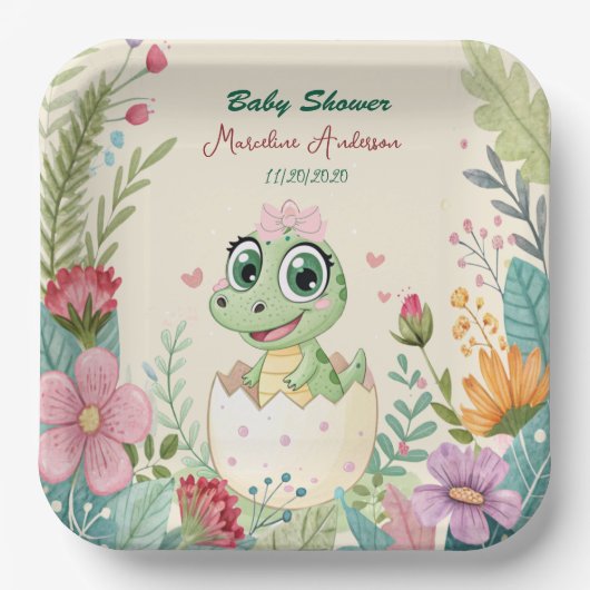 een  kleine Dinosaurus Waterverf Hatching Soon Papieren Bordje (Voorkant)