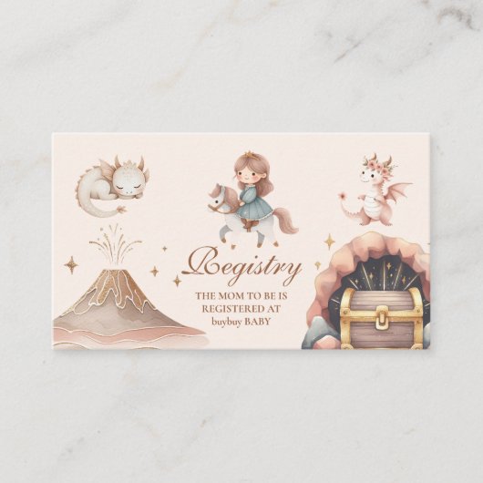 Een kleine draak is op de weg Baby shower Registry Informatiekaartje (Voorkant)