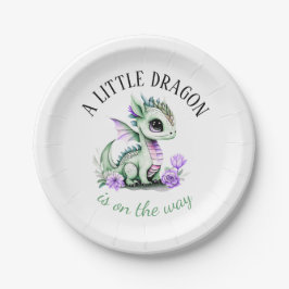 Een kleine draak is op weg naar Baby shower Papieren Bordje