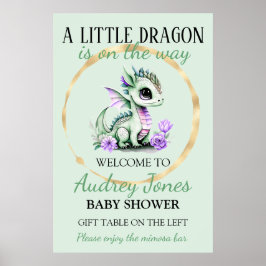 Een kleine draak is op weg naar Baby shower Poster