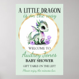 Een kleine draak is op weg naar Baby shower Poster