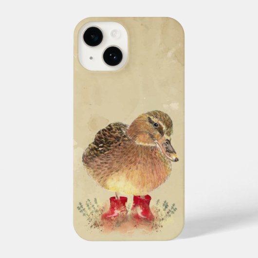 Een kleine duck-vogel in rode rubberboeken iPhone hoesje (Achterkant)