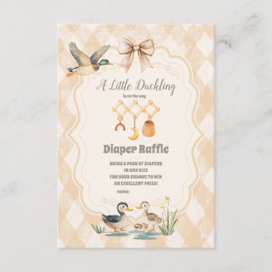Een kleine Duckling Baby shower Diapper Raffle Informatiekaartje (Voorkant)