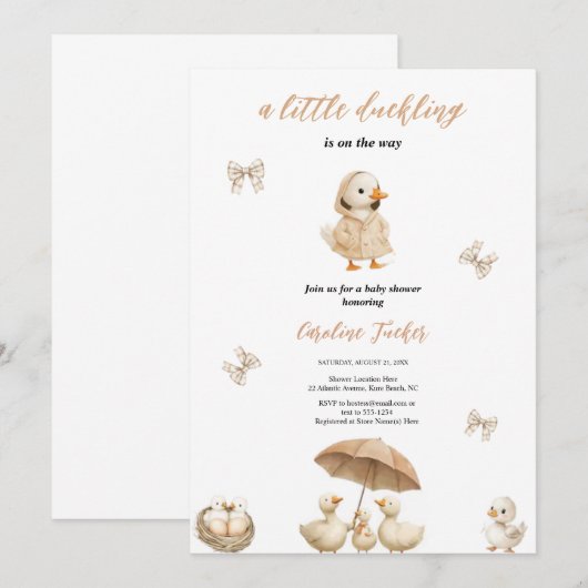 EEN KLEINE EENDJE BABYSHOWER EENDEN UITNODIGING (Voorkant / Achterkant)