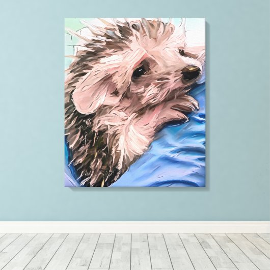 Een kleine en verweesde baby egel voeden canvas afdruk (Insitu (Houten vloer))