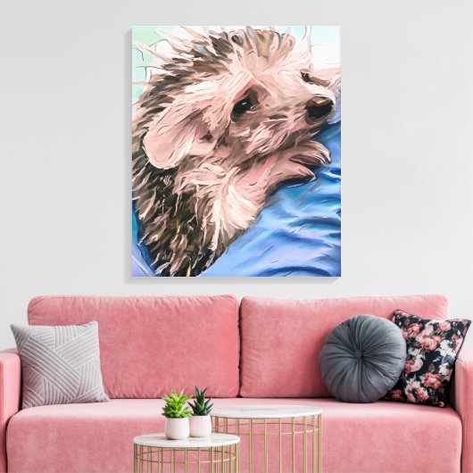 Een kleine en verweesde baby egel voeden canvas afdruk (Insitu (Woonkamer))