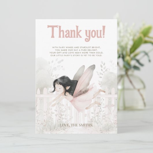 "Een kleine fee is onderweg" Baby shower Bedankkaart (Staand voorkant)
