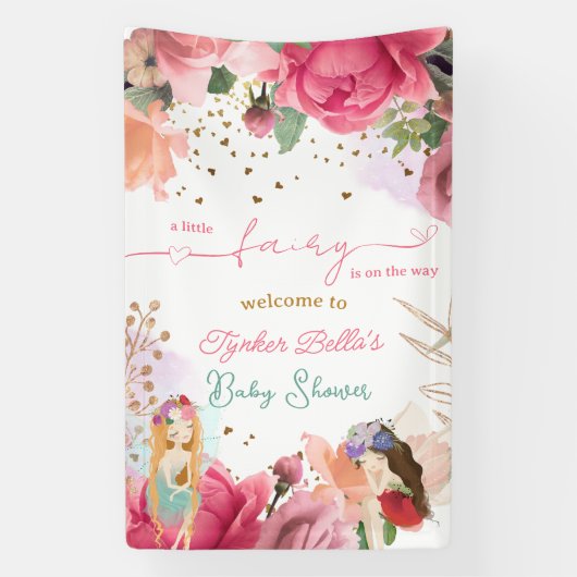 Een kleine fee is op weg meisje Baby shower Spandoek (Verticaal)