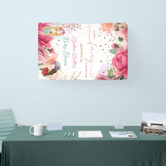 Een kleine fee is op weg meisje Baby shower Spandoek (Beurs)