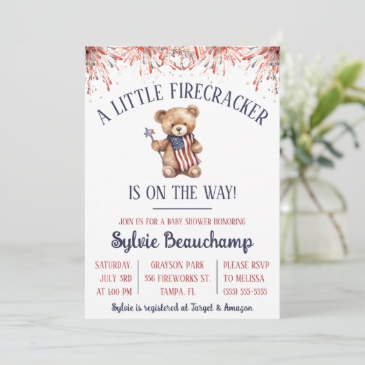 Een kleine Firecracker is op weg! Baby Shower Kaart (Staand voorkant)