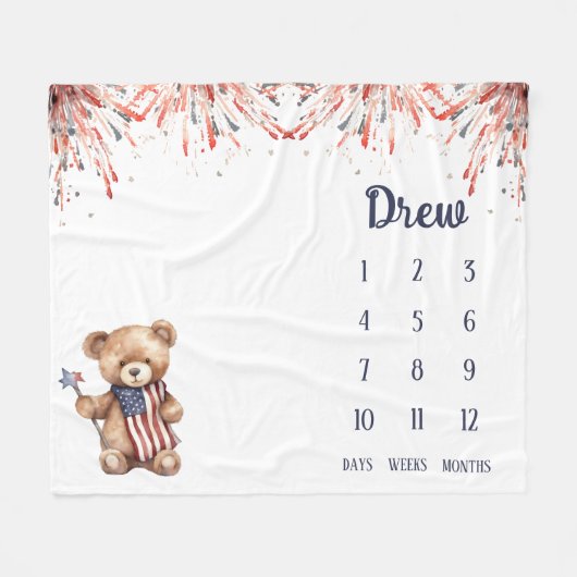 Een kleine Firecracker Teddy Bear Baby Milestone Fleece Deken (Voorkant (Horizontaal))