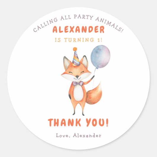 Een kleine Fox 3e verjaardag Ronde Sticker (Voorkant)
