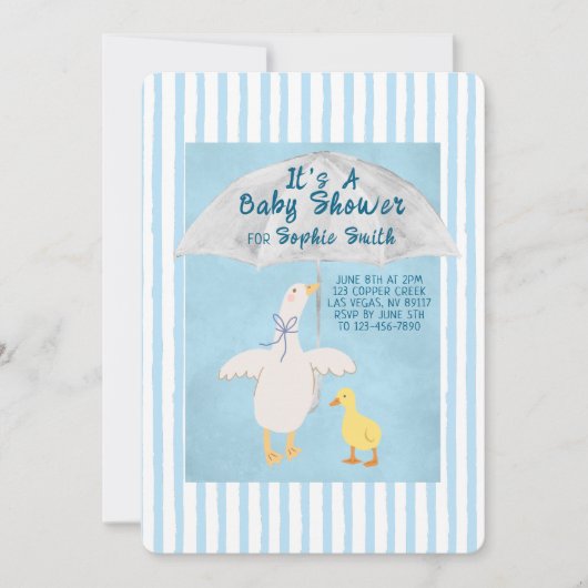 Een kleine gans is onderweg en het is een Baby sho Kaart (Voorkant)