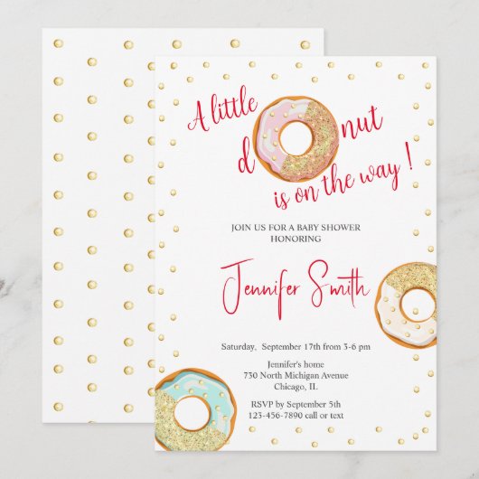 Een kleine gouden donut baby shower uitnodiging (Voorkant / Achterkant)