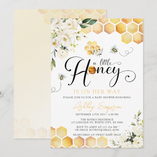 Een kleine honing Baby shower uitnodiging (Voorkant / Achterkant)