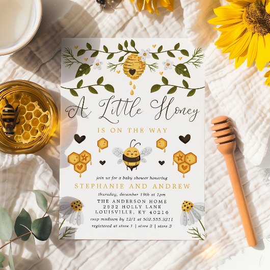 Een kleine honing is onderweg naar het bijenBaby s Kaart