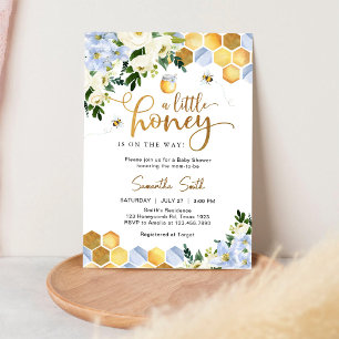 Een kleine honingbij bloemige babyshower uitnodigi kaart