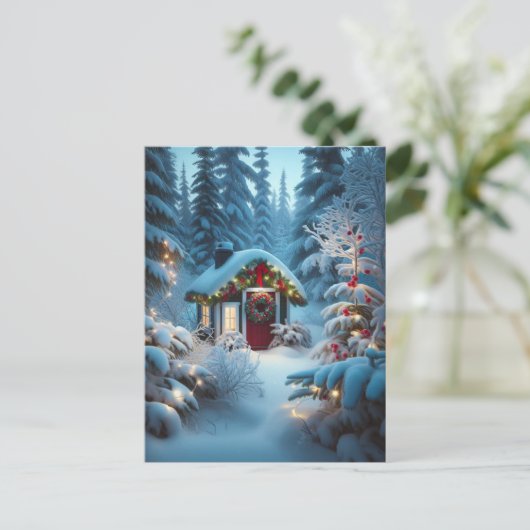 Een kleine hut in de Bossen | feestelijke kerstmis Briefkaart (Staand voorkant)