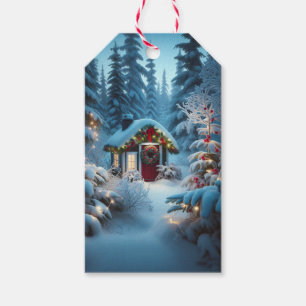 Een kleine hut in de Bossen   feestelijke kerstmis Cadeaulabel