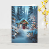 Een kleine hut in de Bossen | feestelijke kerstmis Kaart (Gele Bloem)