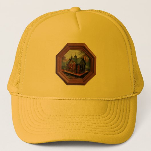 Een kleine hut staat op een platform in een open p trucker pet (Voorkant)