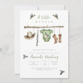 Een kleine jager is onderweg naar het baby shower kaart (Voorkant)