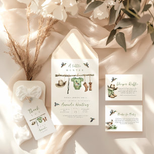 Een kleine jager is onderweg naar het baby shower kaart