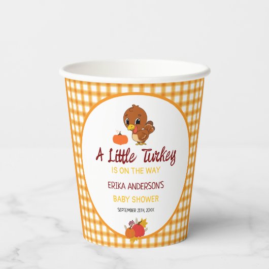 Een Kleine Kalkoen Baby Shower Herfst Thanksgiving Papieren Bekers (Achterkant)