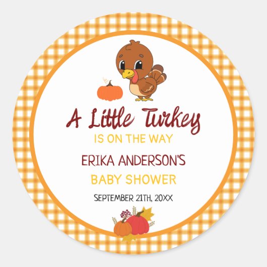Een Kleine Kalkoen Baby Shower Herfst Thanksgiving Ronde Sticker (Voorkant)