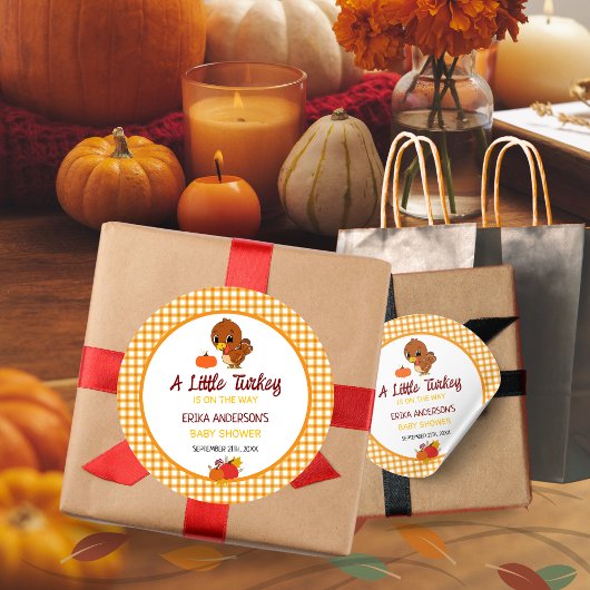 Een Kleine Kalkoen Baby Shower Herfst Thanksgiving Ronde Sticker