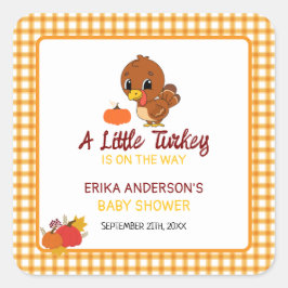 Een Kleine Kalkoen Baby Shower Herfst Thanksgiving Vierkante Sticker