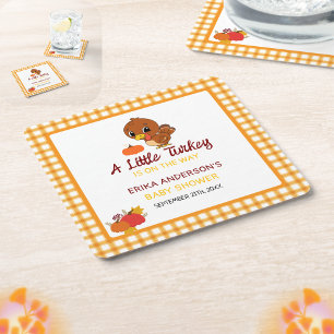 EEN KLEINE KALKOEN BABYSHOWER HERFST THANKSGIVING KARTONNEN ONDERZETTERS