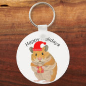 Een kleine kersthamster met een cadeau sleutelhanger (Voorkant)