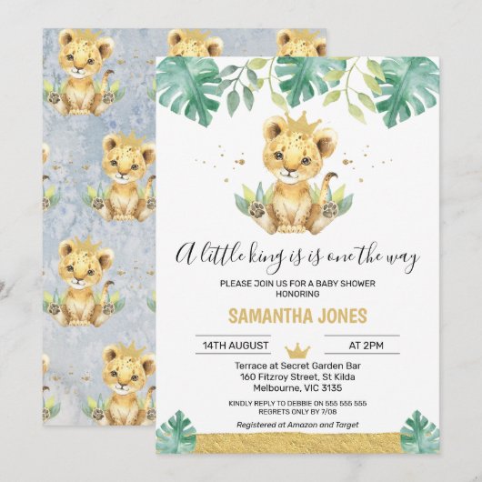 Een kleine King Lion Crown Baby shower uitnodiging (Voorkant / Achterkant)