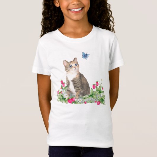 Een kleine kitten in een aardbeiveld T-Shirt (Voorkant)