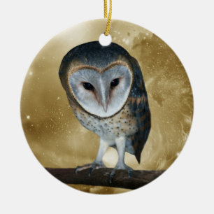 Een kleine kleine Barn Owl Fantasy Keramisch Ornament