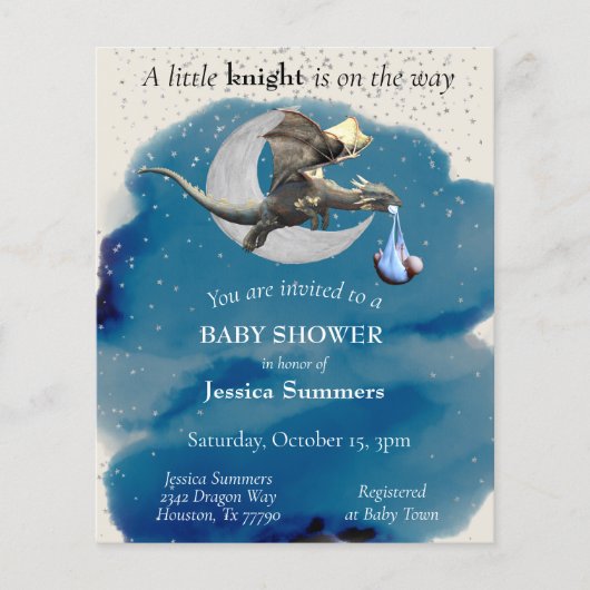 Een kleine Knight Dragon Baby shower uitnodiging (Voorkant)