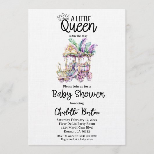 Een Kleine Koningin Mardi Gras Float Baby Shower Kaart (Voorkant)