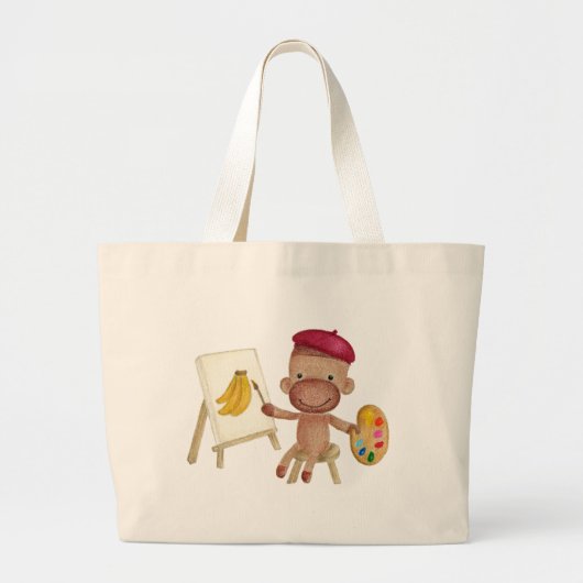 Een kleine kunstenaar Socky, de Sock Monkey Bag Grote Tote Bag (Voorkant)