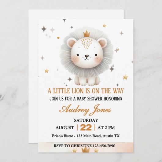 Een kleine leeuw is op weg naar het Baby shower Kaart (Voorkant / Achterkant)